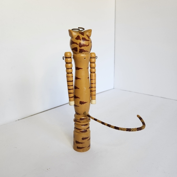 Vintage Folk Art Cat Angel Wood Moving Arms 9.5" Hand-crafted Cat Lady Decor - Picture 5 of 9